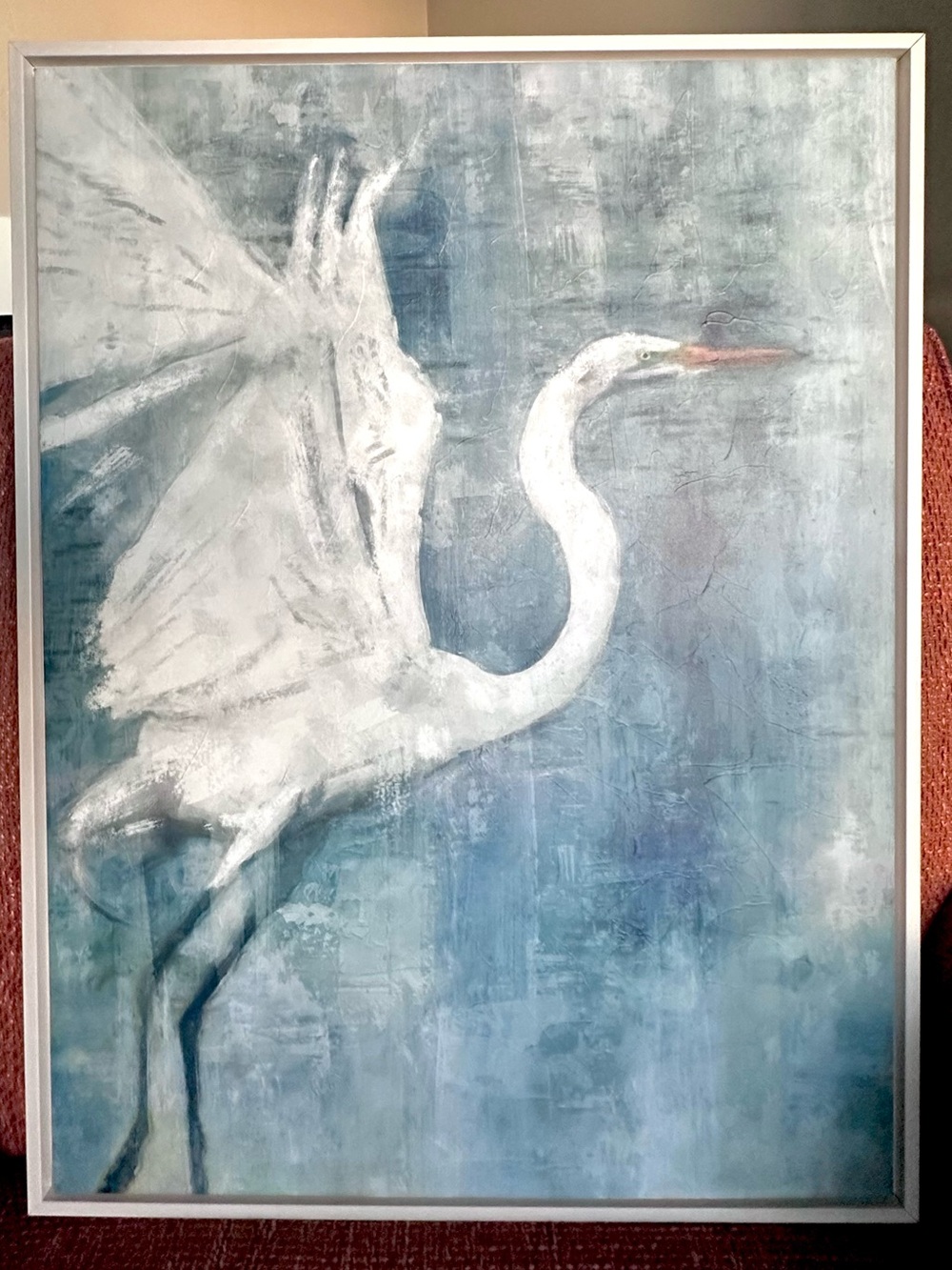 Glacier Heron Wall Art by Nina Blue Framed Stretch Canvas Blue / White 25” x 19”